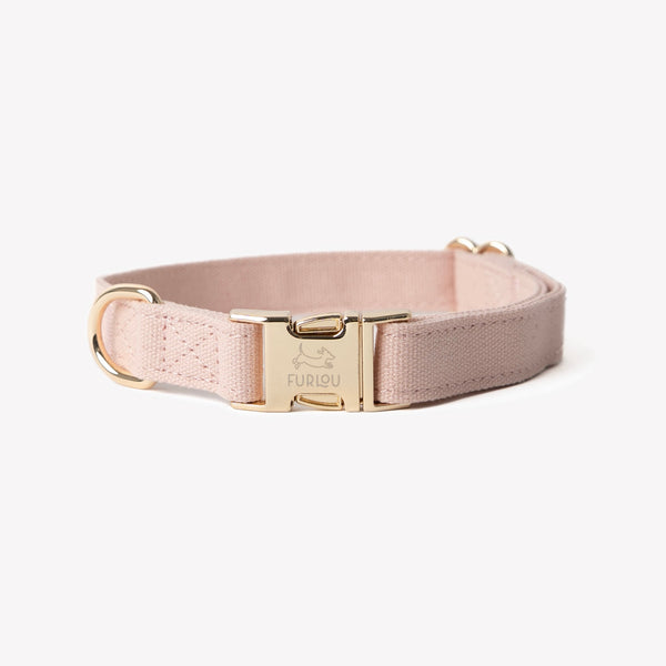 FURLOU powder rose canvas dog collar with gold buckle