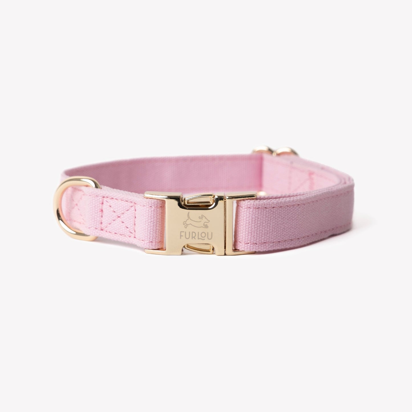 FURLOU pink canvas dog collar with gold hardware
