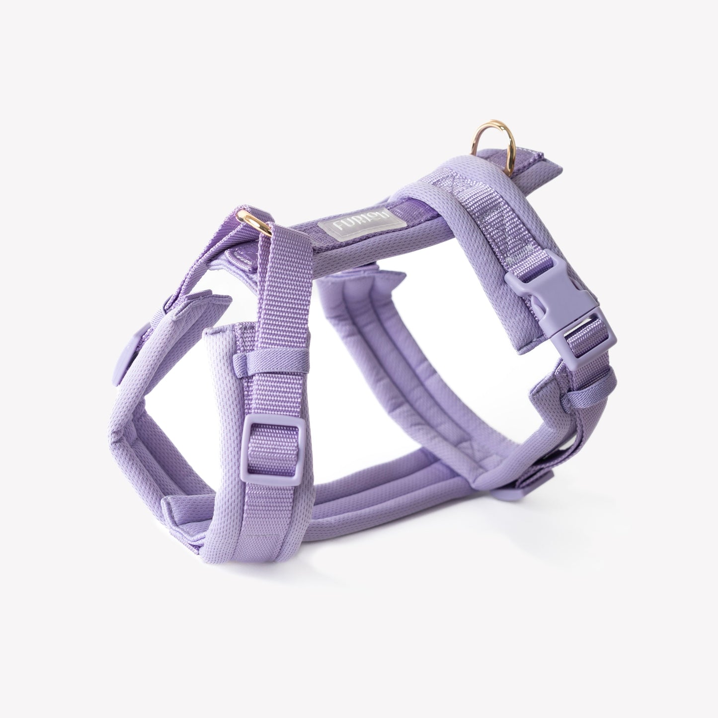 Lavender no-pull dog harness with gold hardware
