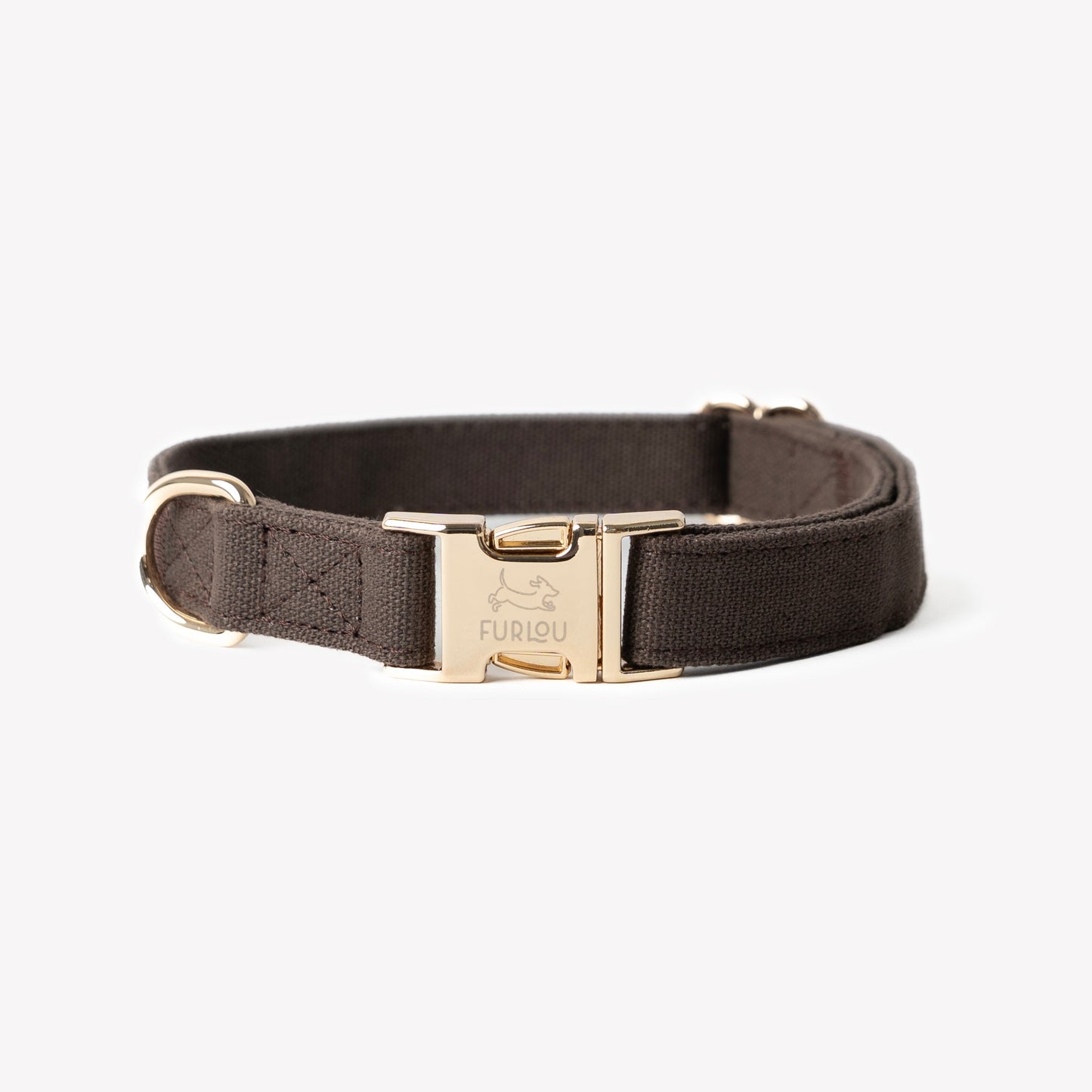 FURLOU brown canvas dog collar with gold hardware
