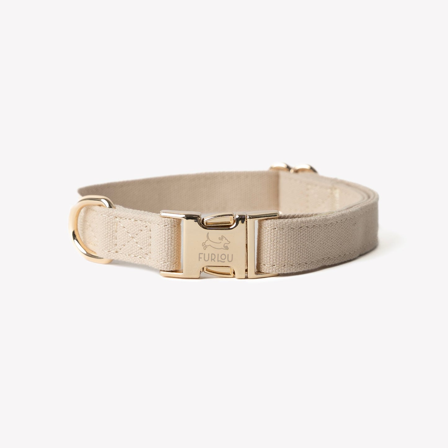 FURLOU tan canvas dog collar with gold buckle
