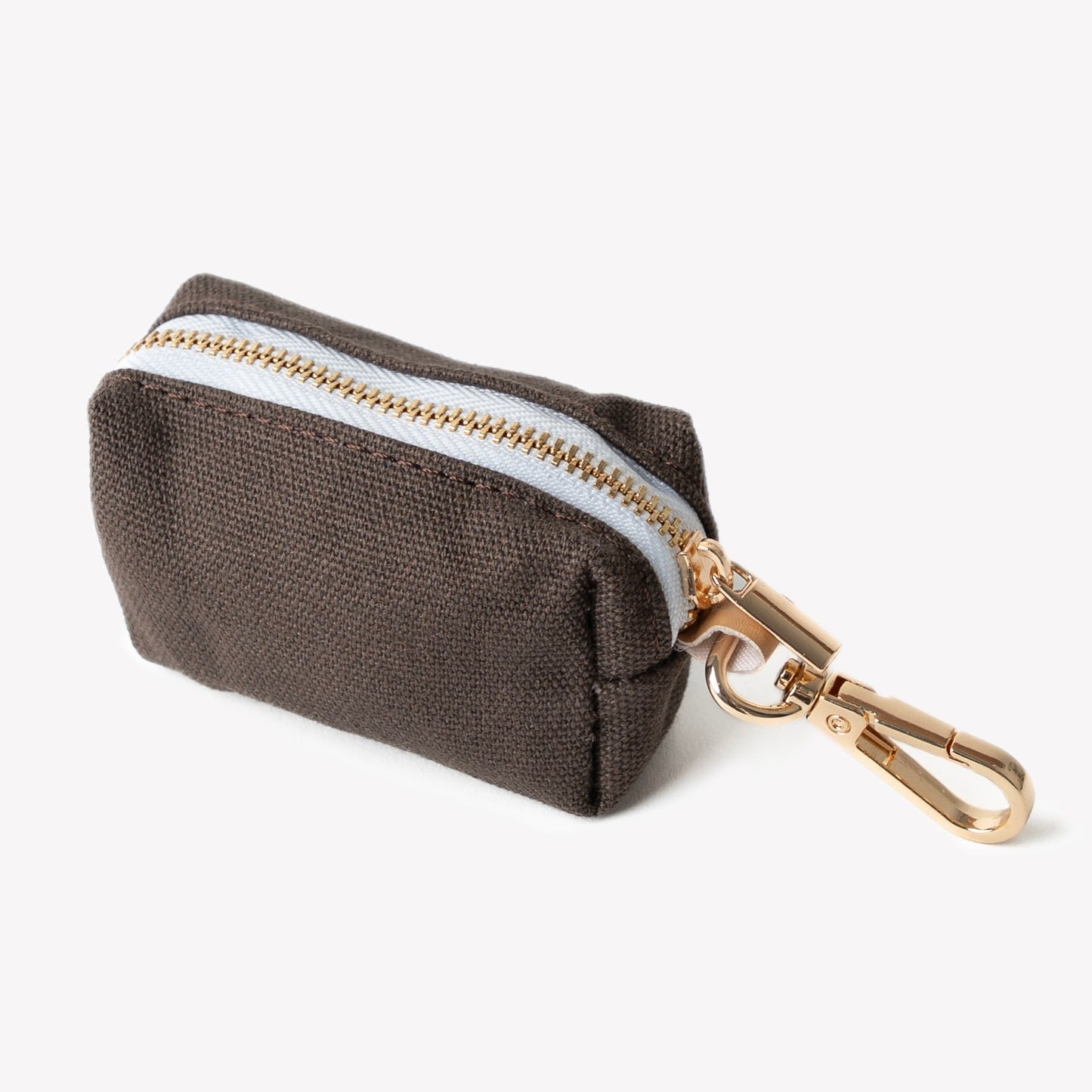 brown dog poop bag pouch with gold clip