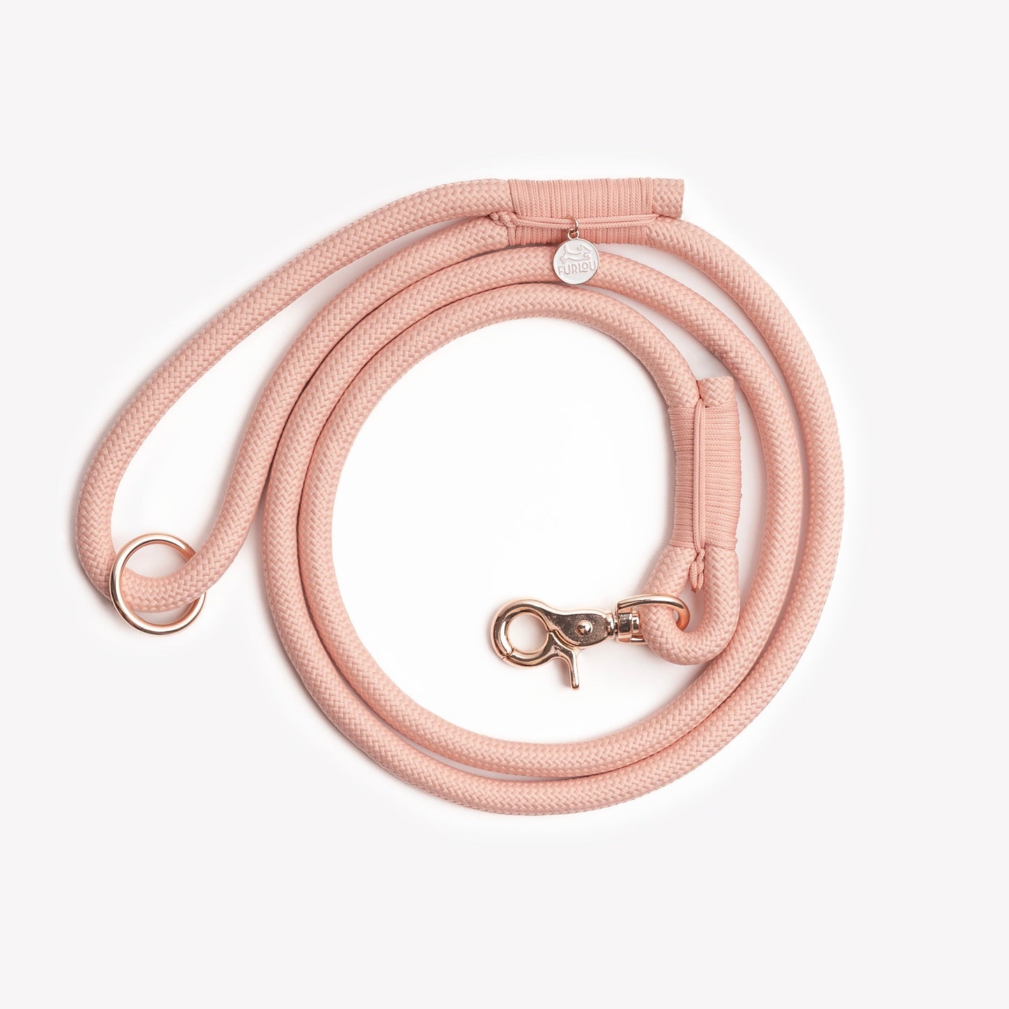 FURLOU powder rose braided dog leash with gold clip