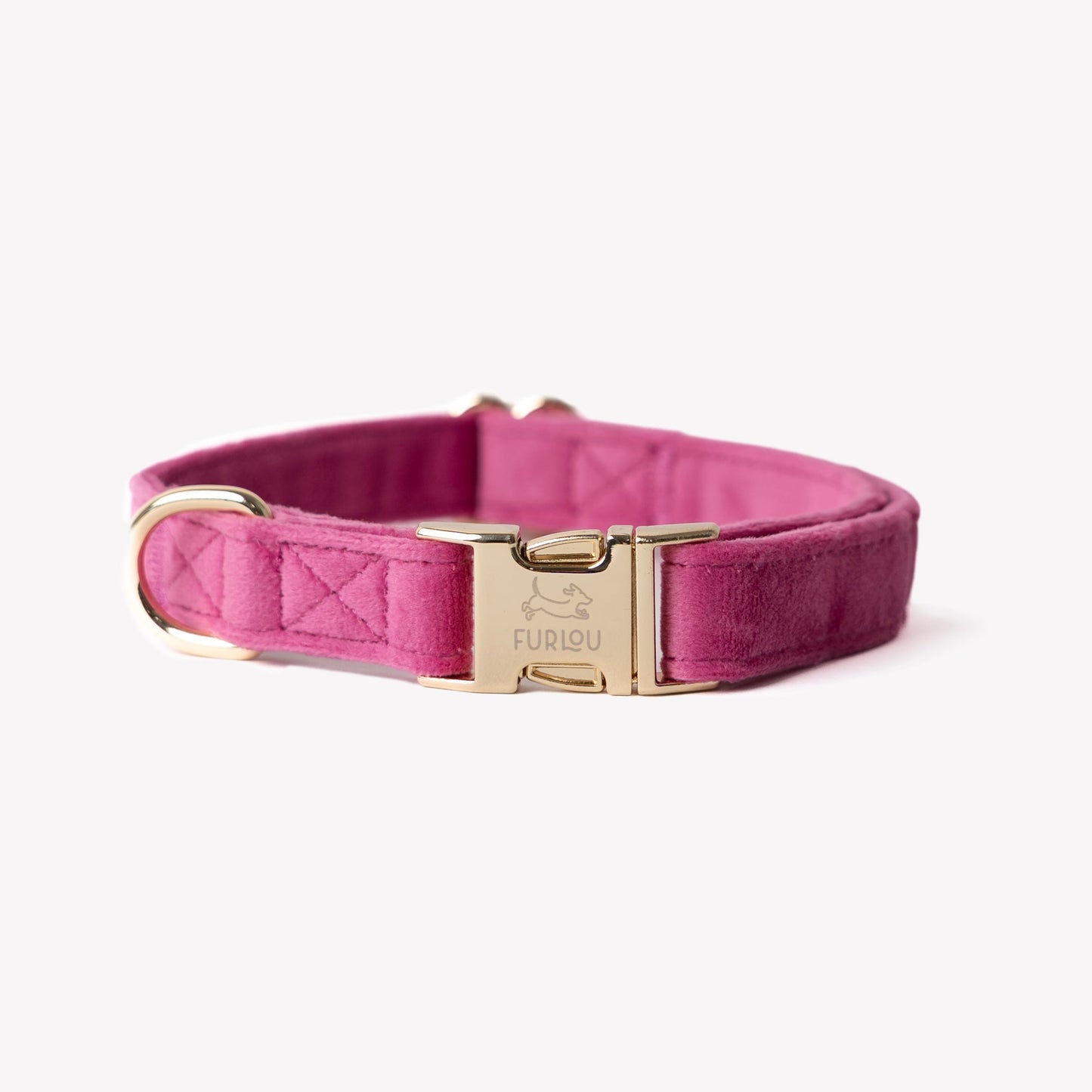 FURLOU magenta velvet dog collar with gold buckle