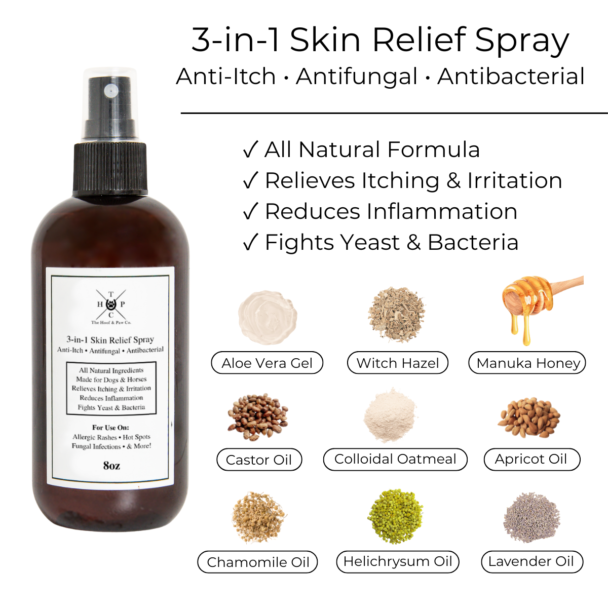 The Hoof & Paw Co. - All Natural 3-in-1 Skin Relief Spray - for Dogs & Horses (8oz)