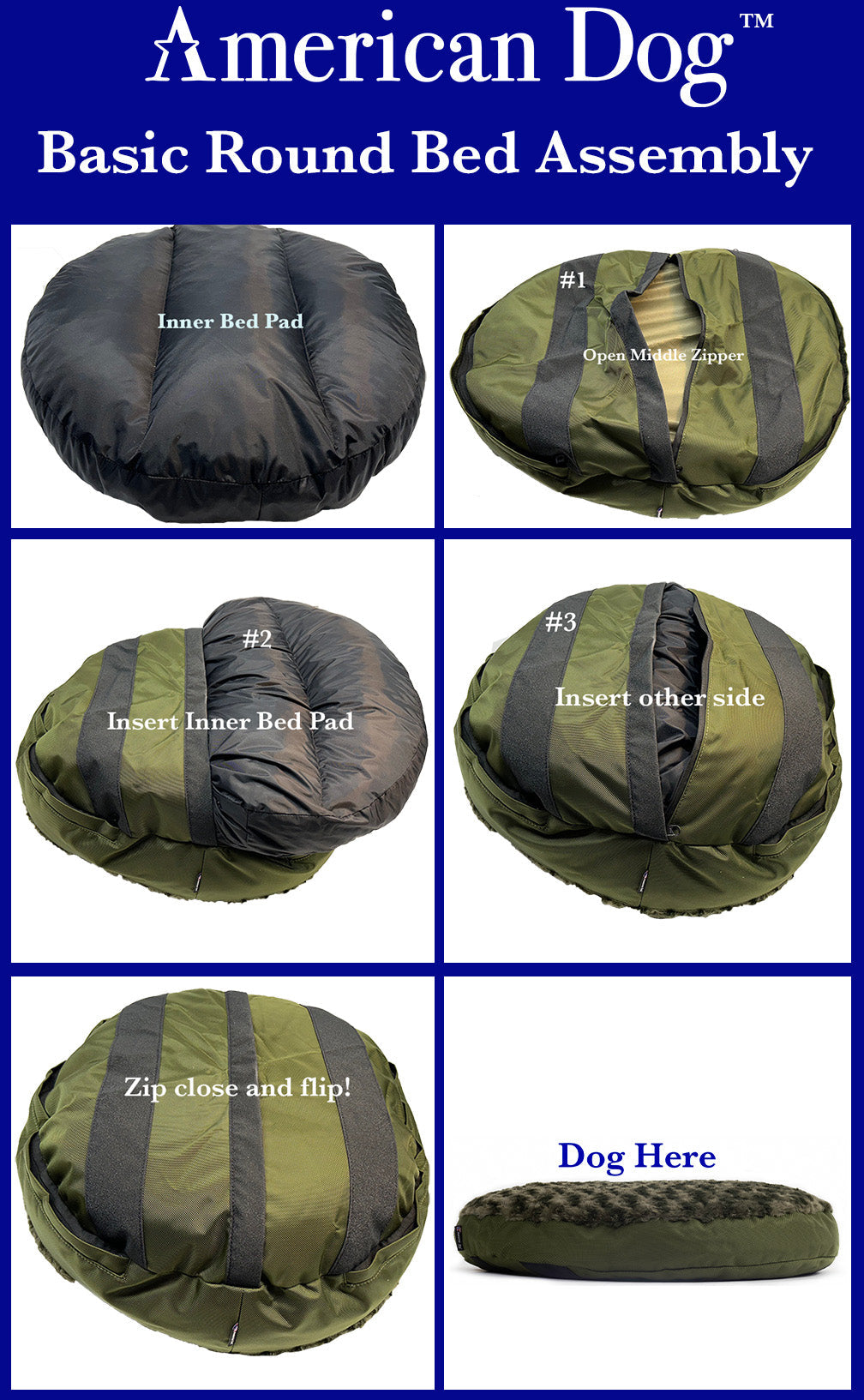 American Dog - Dog Bed Round Base Furvana™