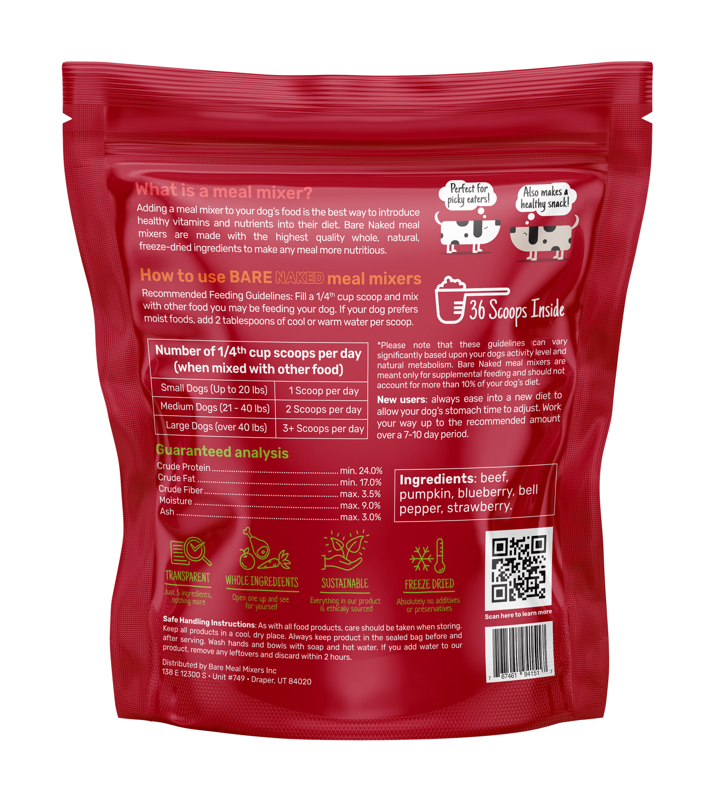 Bare Naked Beef Mixer Dog Food Topper 12oz Ingredients and Product Info