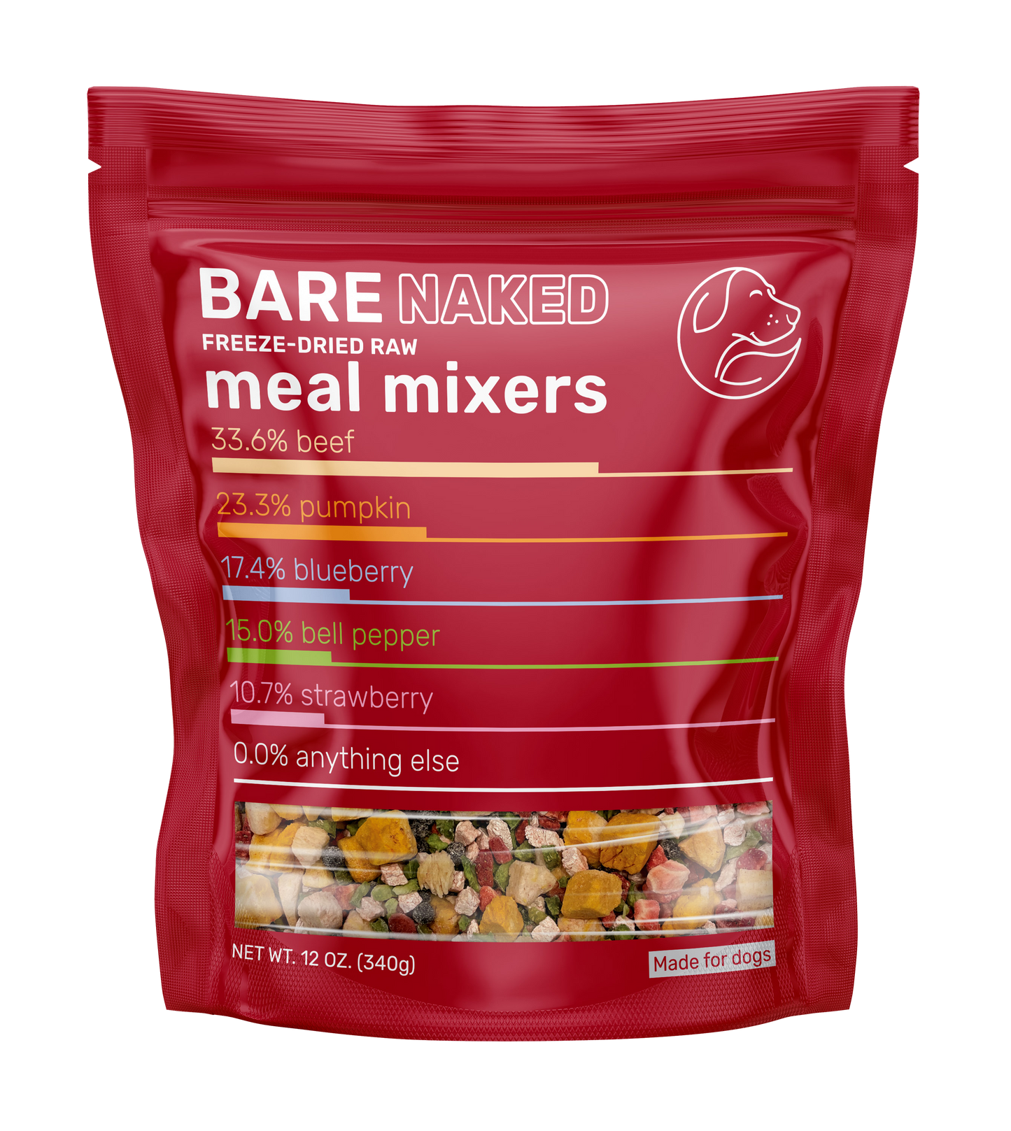 Bare Naked Beef Mixer Dog Food Topper 12oz Front of Package