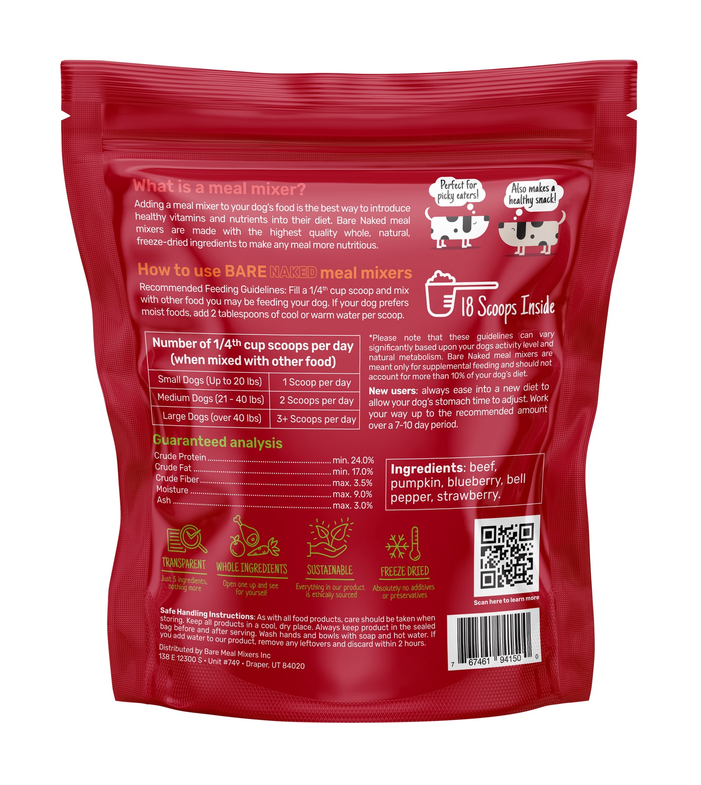 Bare Naked Beef Mixer Dog Food Topper 6oz Ingredients and Feeding Instructions