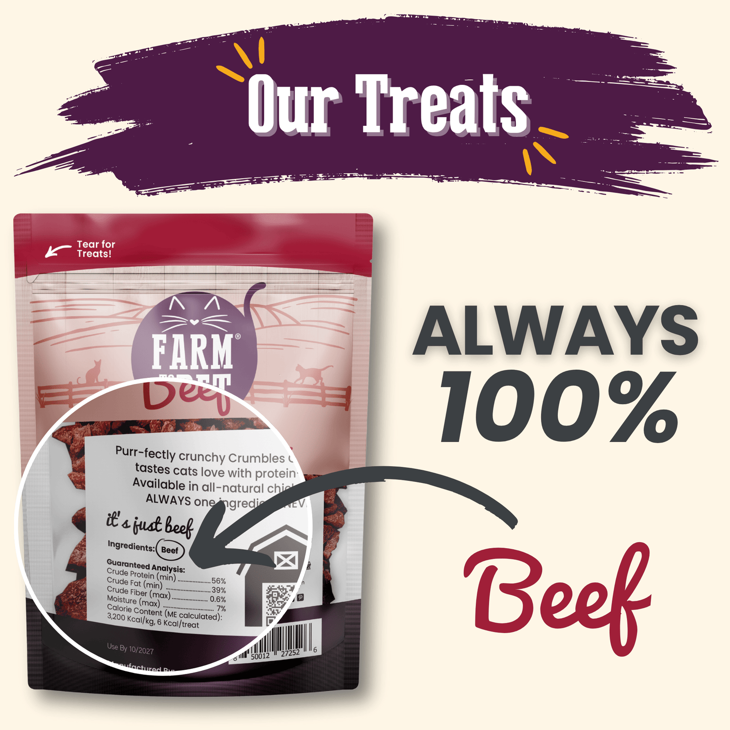 Farm To Pet - Beef Crumbles for Cats | 100% Protein Cat Treats