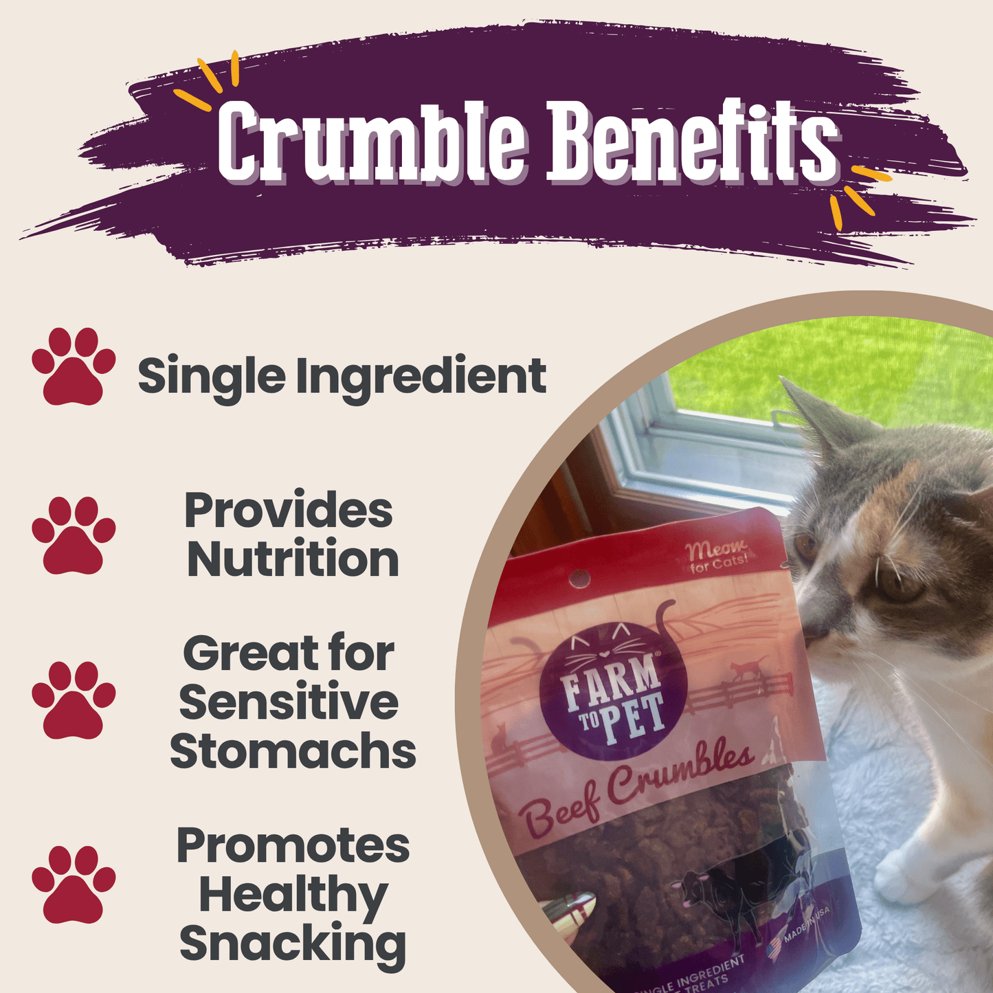 Farm To Pet - Beef Crumbles for Cats | 100% Protein Cat Treats