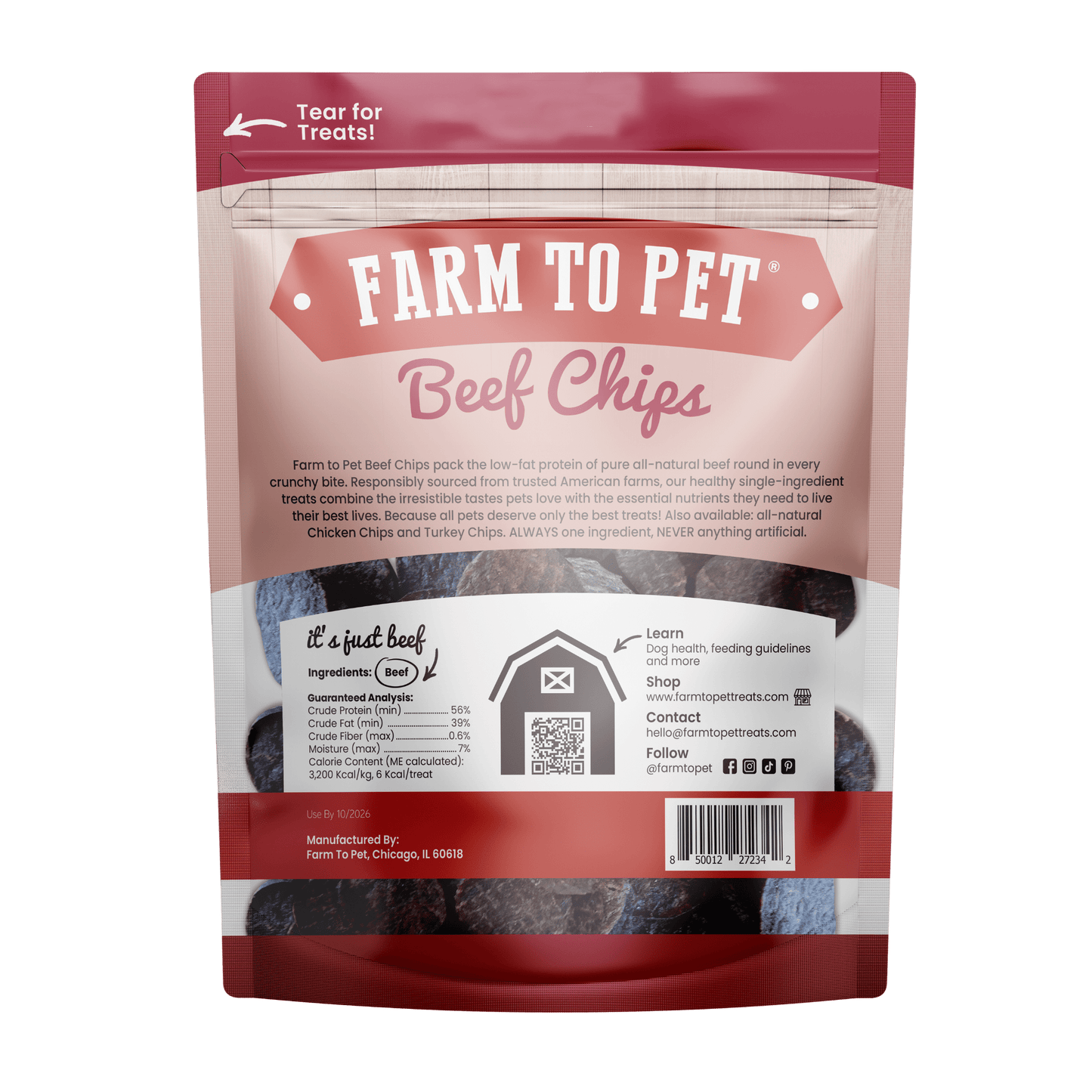 Farm To Pet - Beef Chips Dog Treats | Single-Ingredient Healthy Treats for Dogs