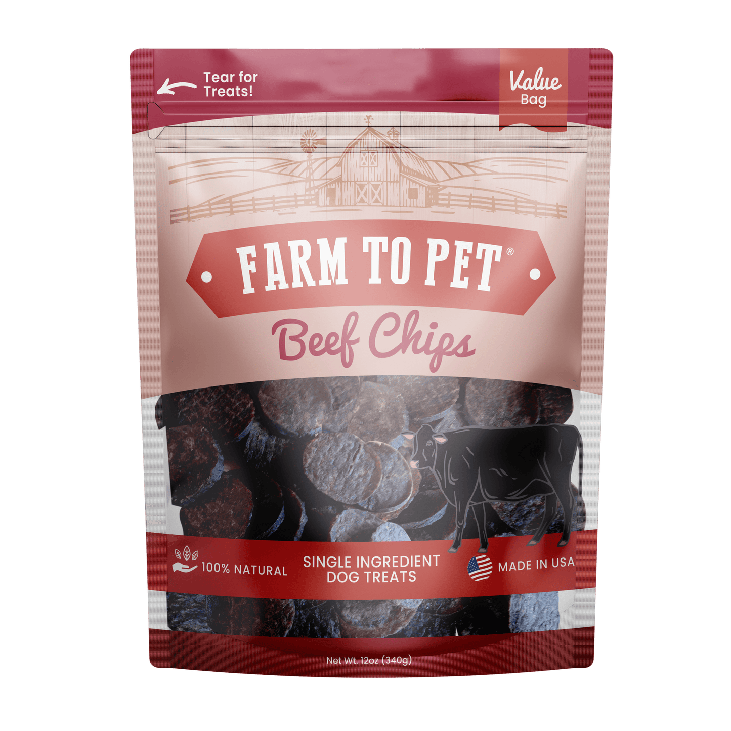 Farm To Pet - Beef Chips Dog Treats | Single-Ingredient Healthy Treats for Dogs