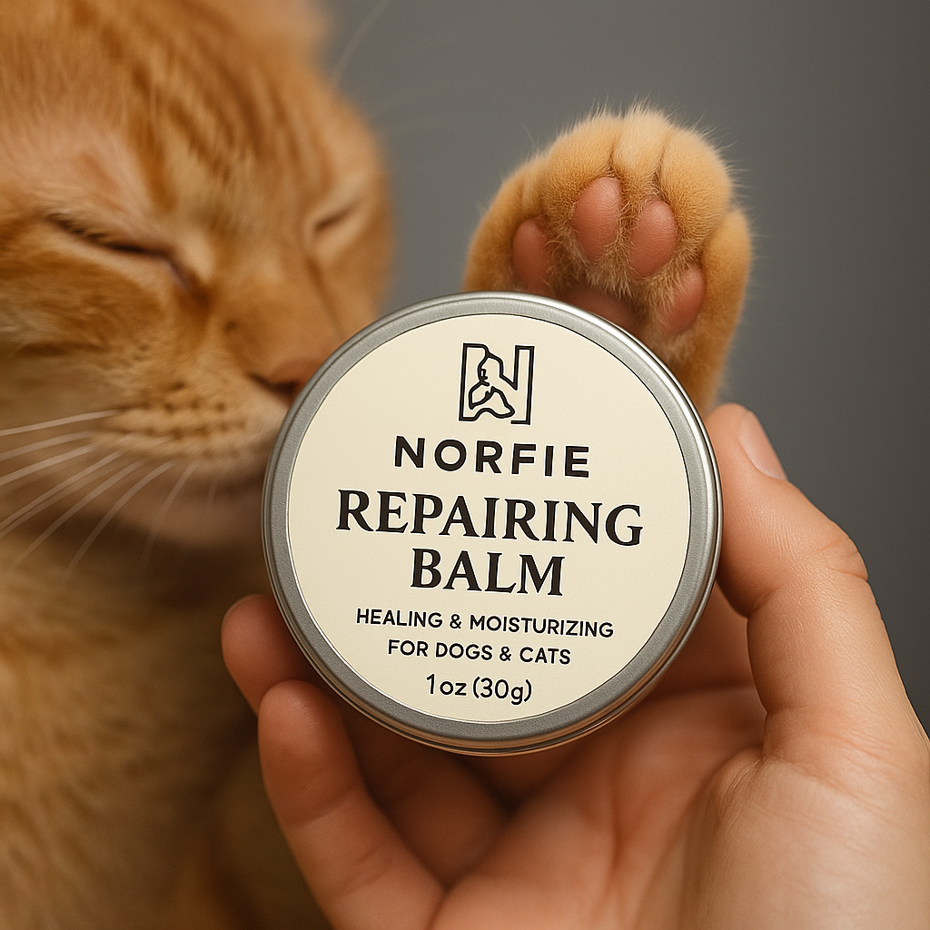 Cat paw being treated with Norfie natural repairing balm