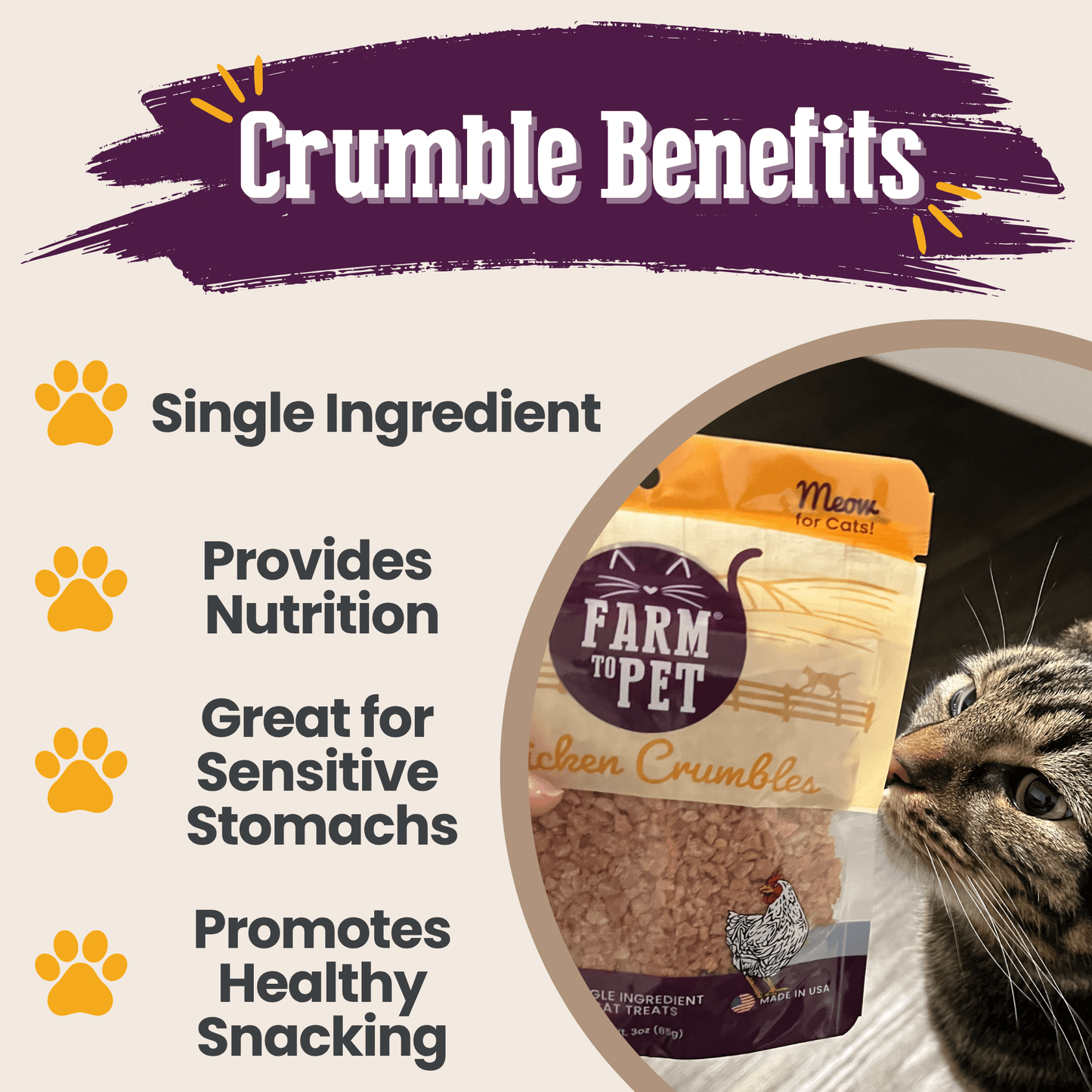 Farm To Pet - Chicken Crumbles for Cats | 100% Protein Cat Treats