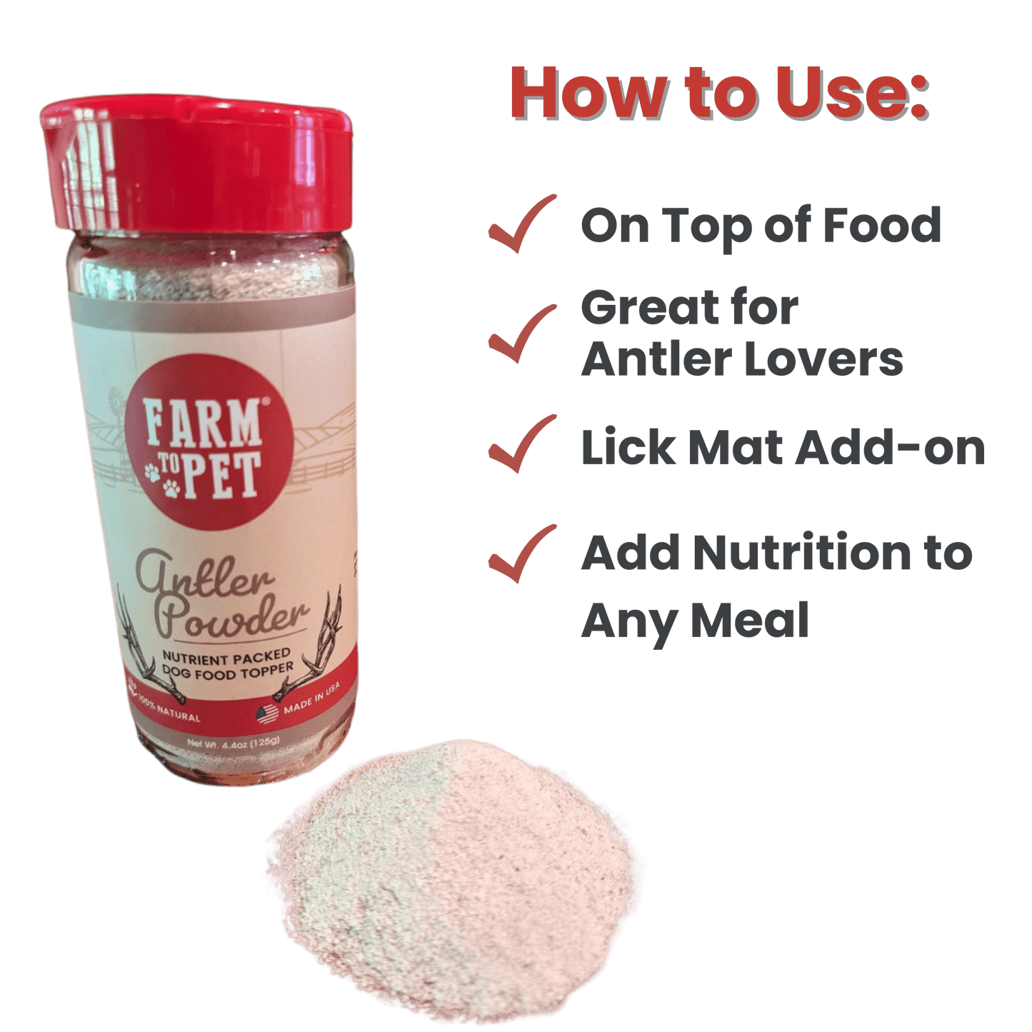 Farm To Pet - Treat Topper Antler Powder Dog Food Topper | Nutritional Supplement for Dogs and Cats