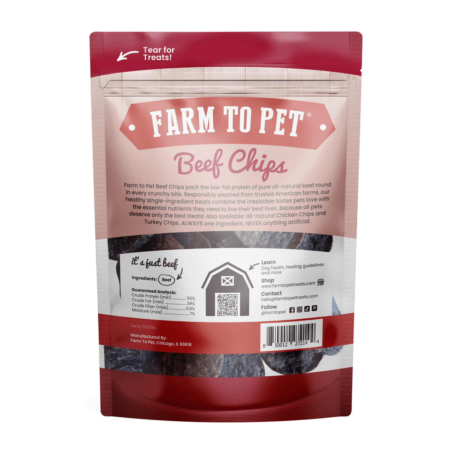 Farm To Pet - Beef Chips Dog Treats | Single-Ingredient Healthy Treats for Dogs
