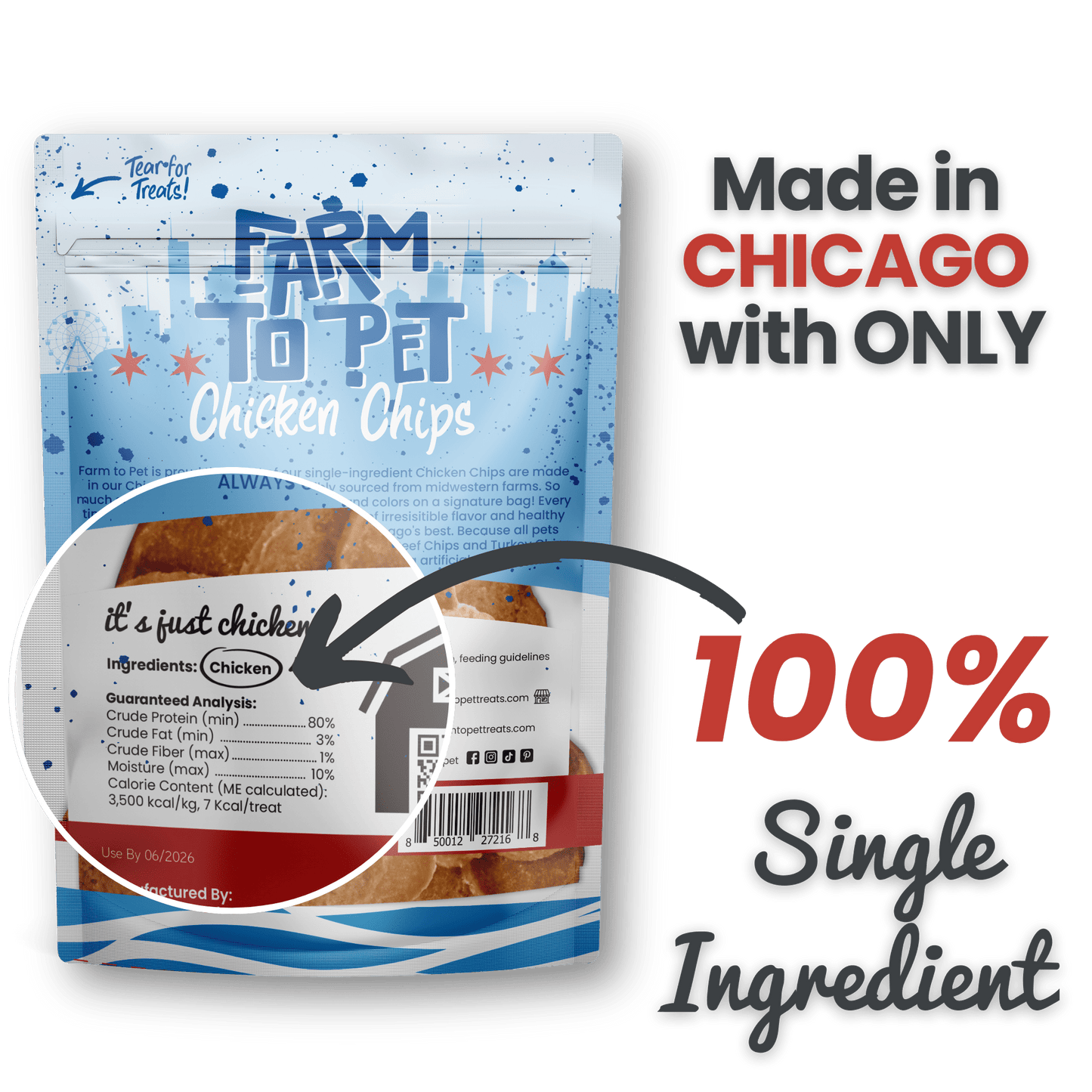 Farm To Pet - Chicago Chicken Chips for Dogs | Dog Treats To Celebrate Our Hometown