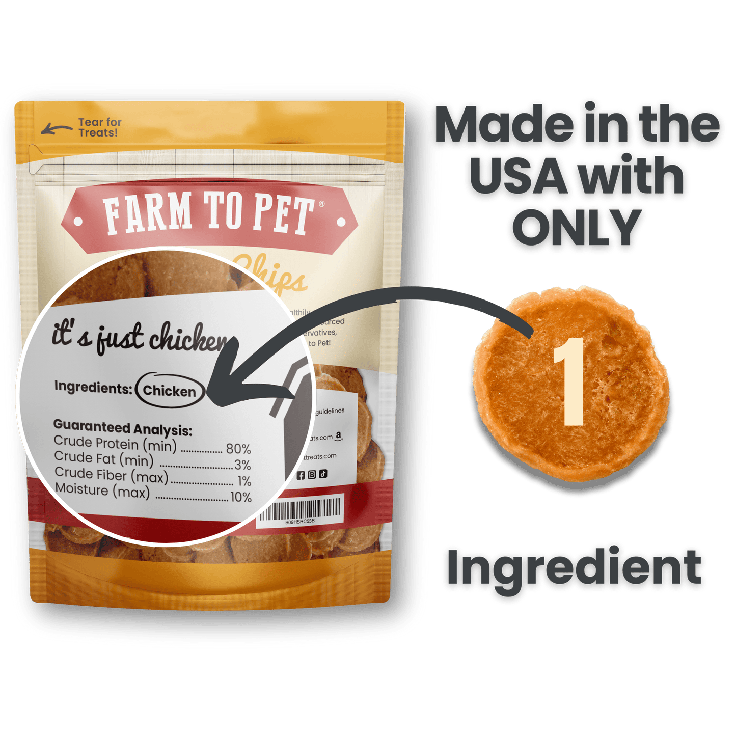 Farm To Pet - Chicken Chips for Dogs | All-Natural Single-Ingredient Dog Treats