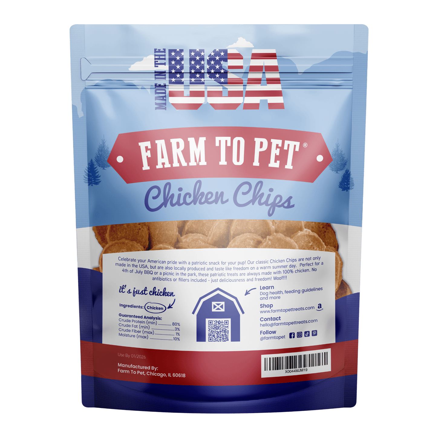 Farm To Pet - Americana Chicken Chips for Dogs | Celebrate with USA-made Dog Treats