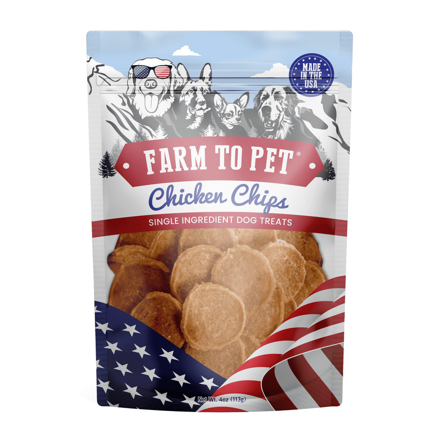 Farm To Pet - Americana Chicken Chips for Dogs | Celebrate with USA-made Dog Treats