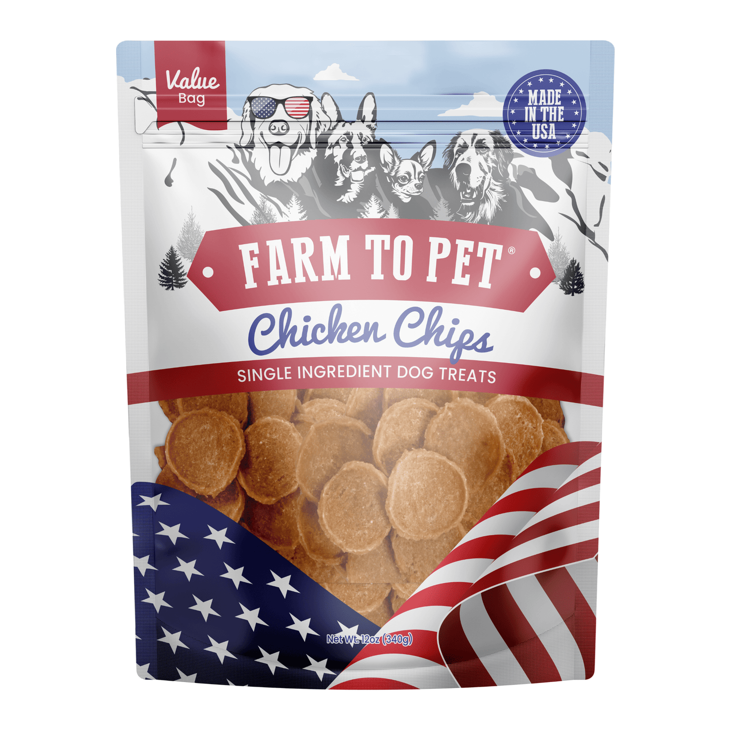 Farm To Pet - Americana Chicken Chips for Dogs | Celebrate with USA-made Dog Treats