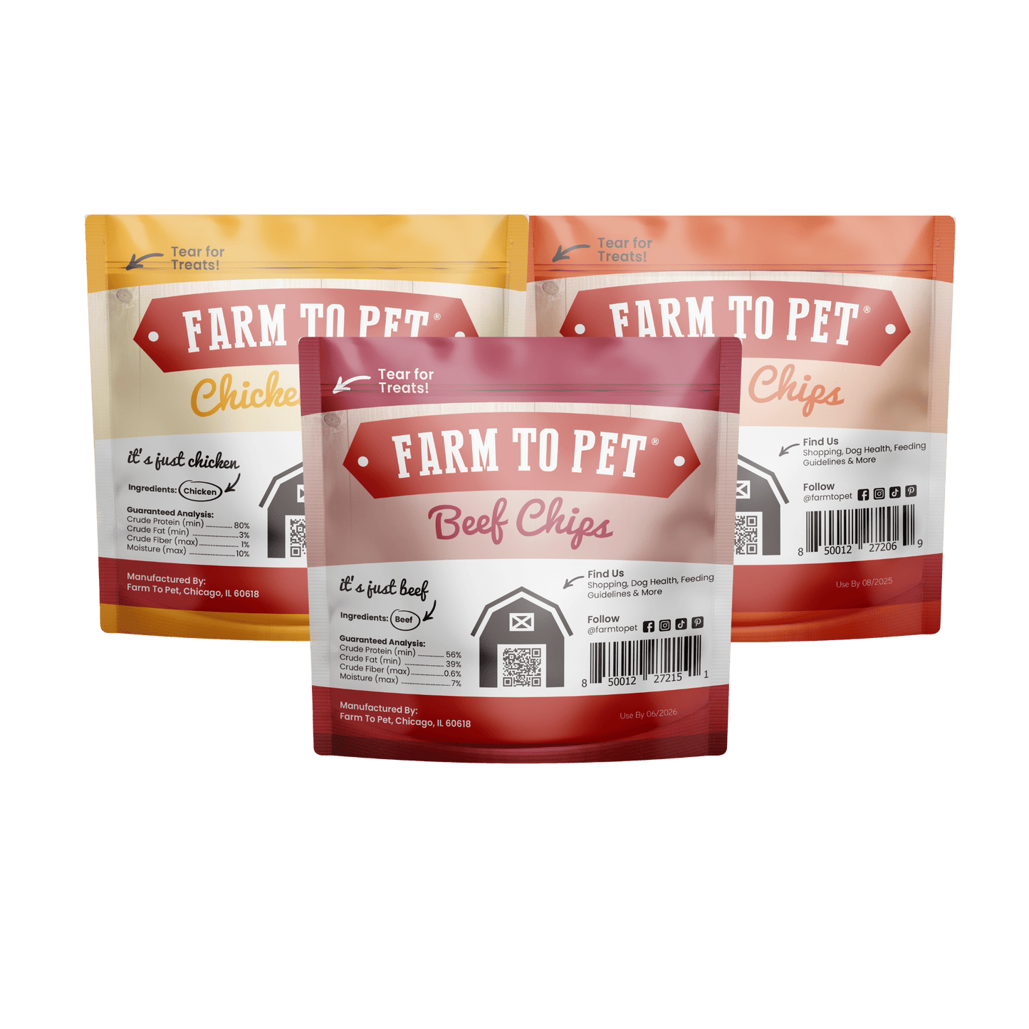 Farm To Pet - Chicken, Turkey, & Beef Snack Pack Trio