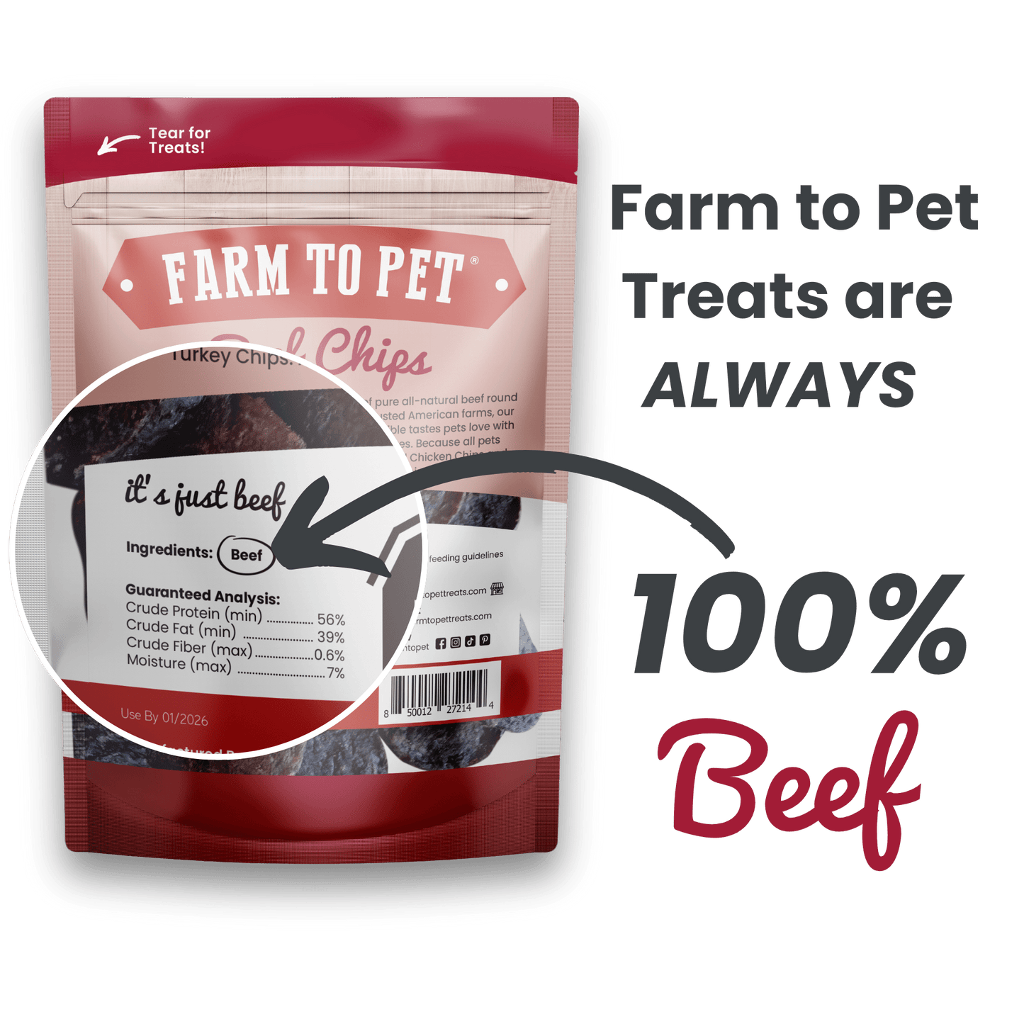 Farm To Pet - Beef Chips Dog Treats | Single-Ingredient Healthy Treats for Dogs