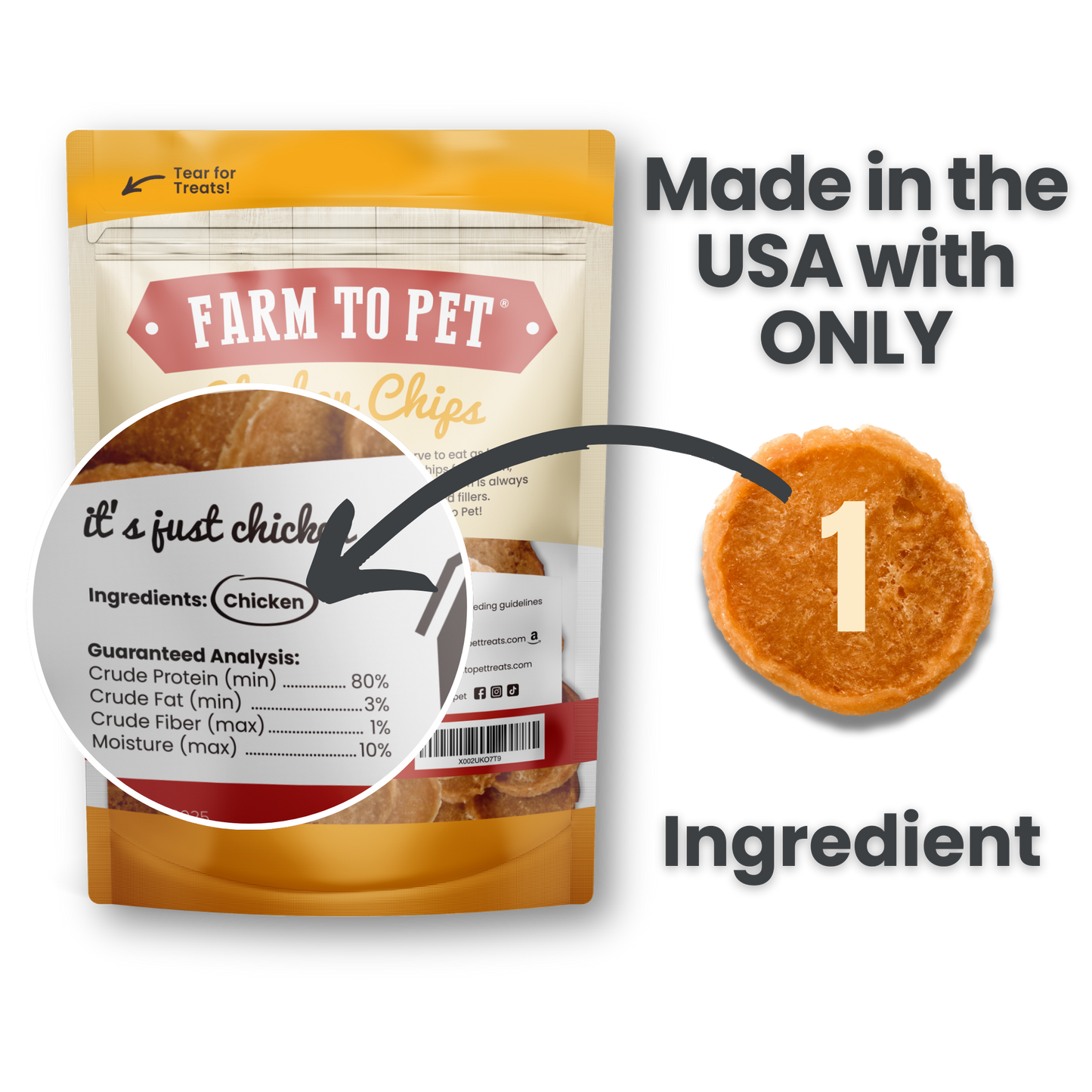 Farm To Pet - Chicken Chips for Dogs | All-Natural Single-Ingredient Dog Treats