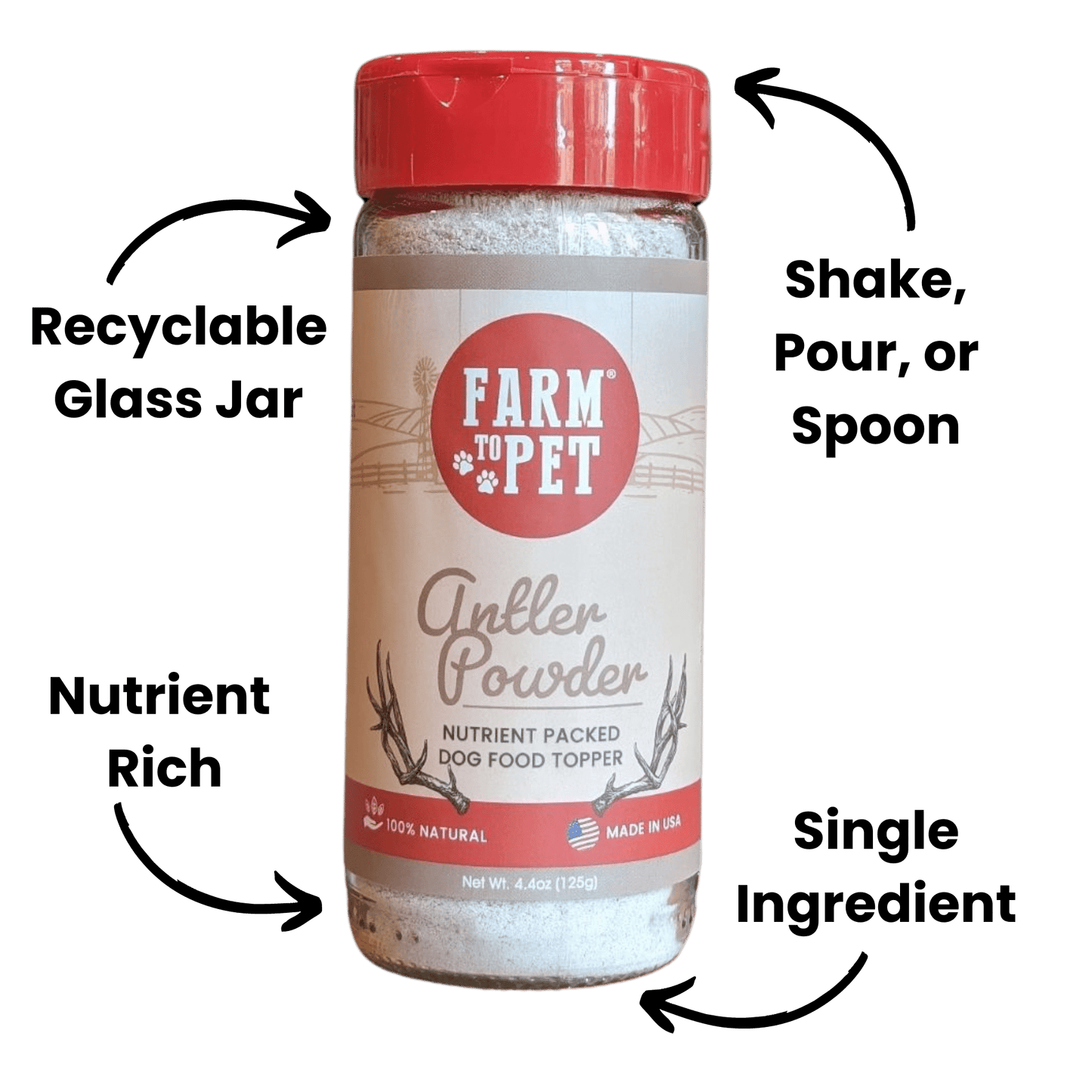 Farm To Pet - Treat Topper Antler Powder Dog Food Topper | Nutritional Supplement for Dogs and Cats