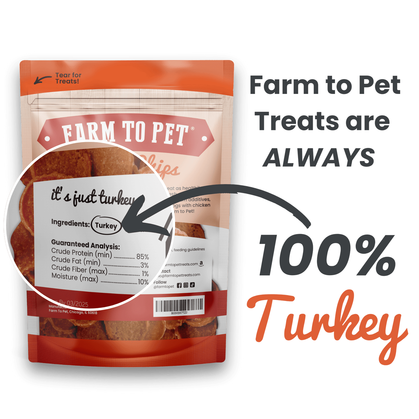 Farm To Pet - Turkey Chips for Dogs | All-Natural Single-Ingredient Healthy Dog Treats