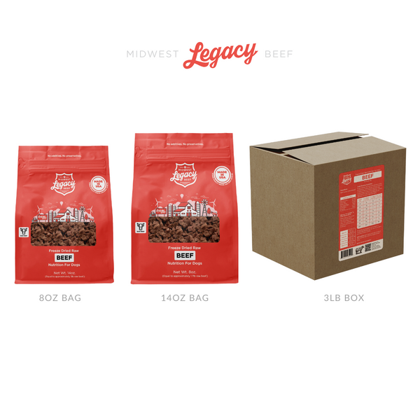 Midwest Legacy Beef - Freeze Dry - Raw Beef sizes