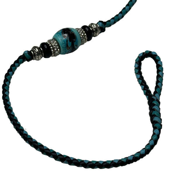 Royal Blue Kangaroo Leather Conformation Dog Show Lead Close