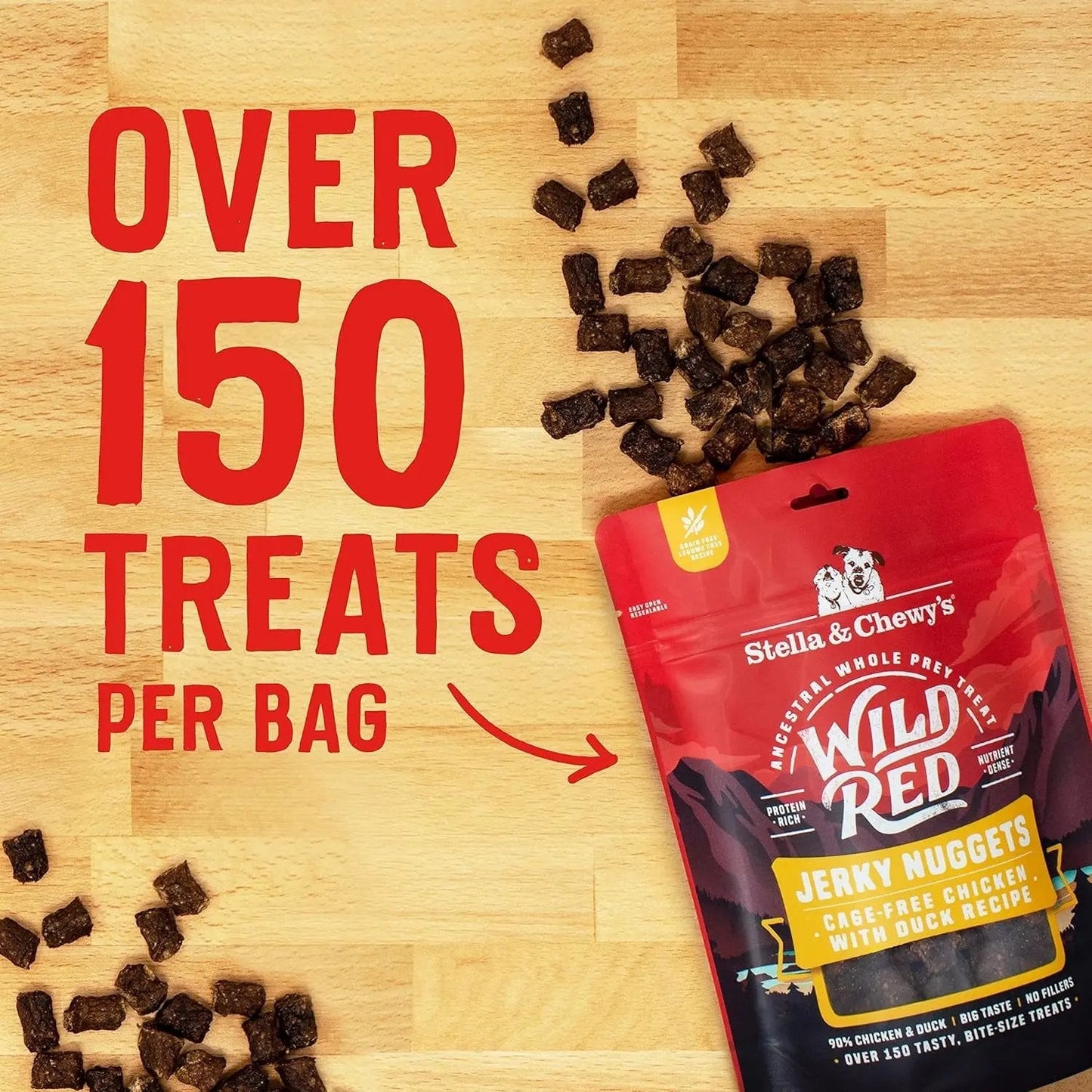 Stella & chewy's - Wild Red Jerky Nuggets - 90% Protein-Rich Chicken & Duck Dog Treats - Grain-Free Training Rewards for All Breeds - Made in USA - 6 Oz Bag