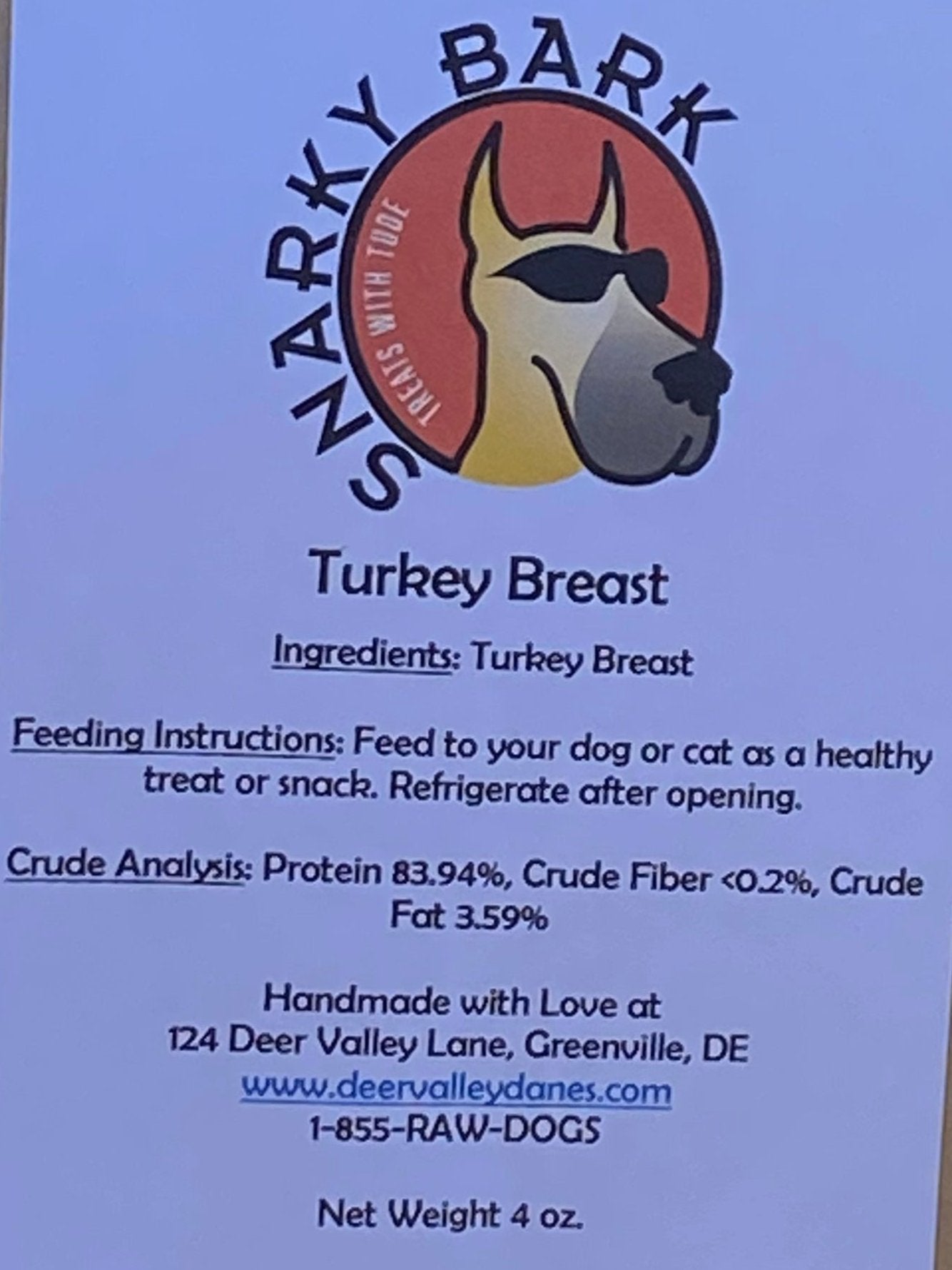 Deer Valley Danes - Snarky Bark Turkey Breast Jerky