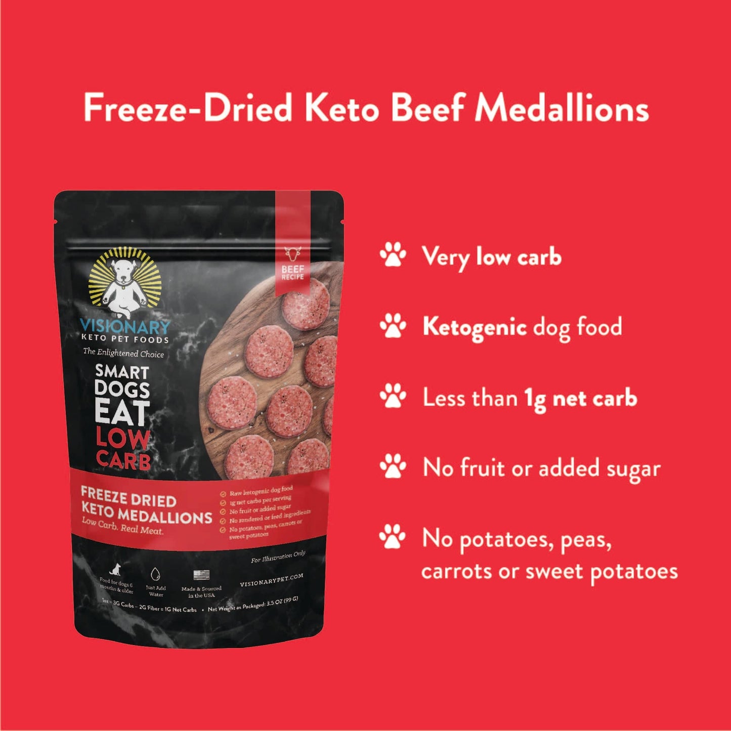 Visionary Pet Foods Freeze Dried Dog Food Beef Recipe 25oz Bag