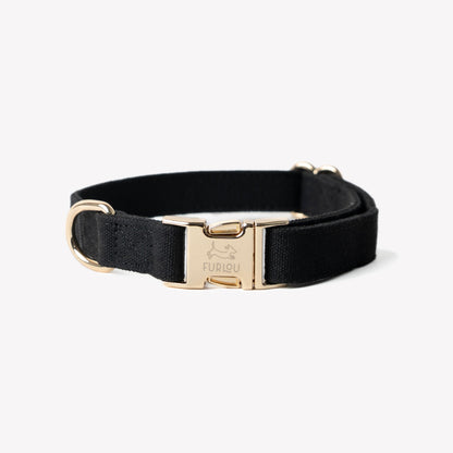 FURLOU black canvas dog collar with gold buckle

