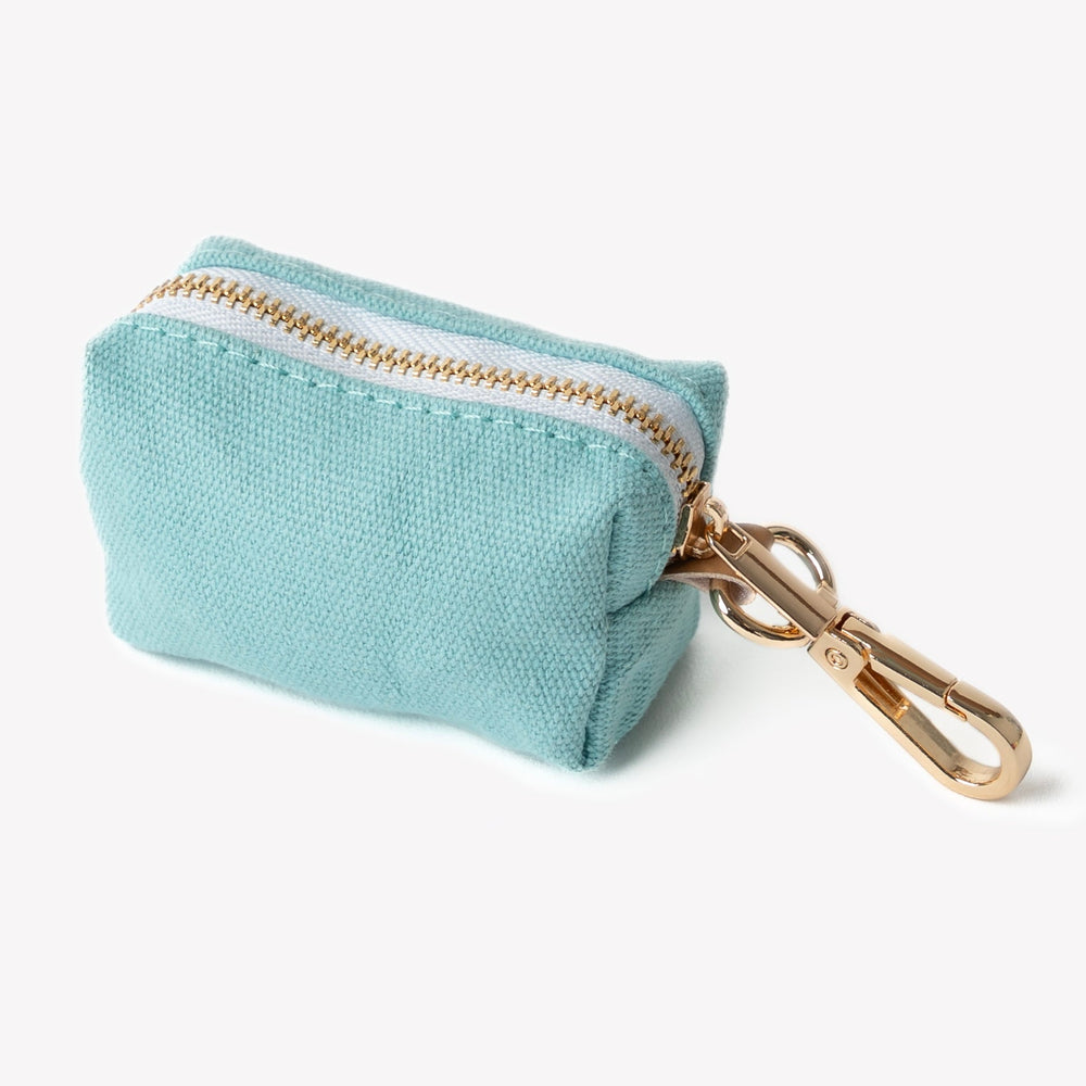 baby blue dog poop bag pouch with gold clip

