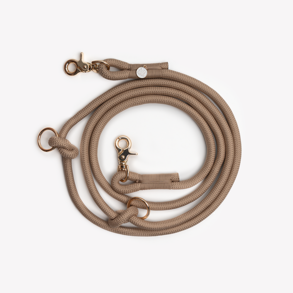 adjustable dog leash sand color with gold clip

