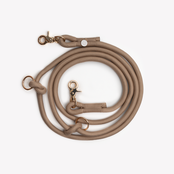adjustable dog leash sand color with gold clip

