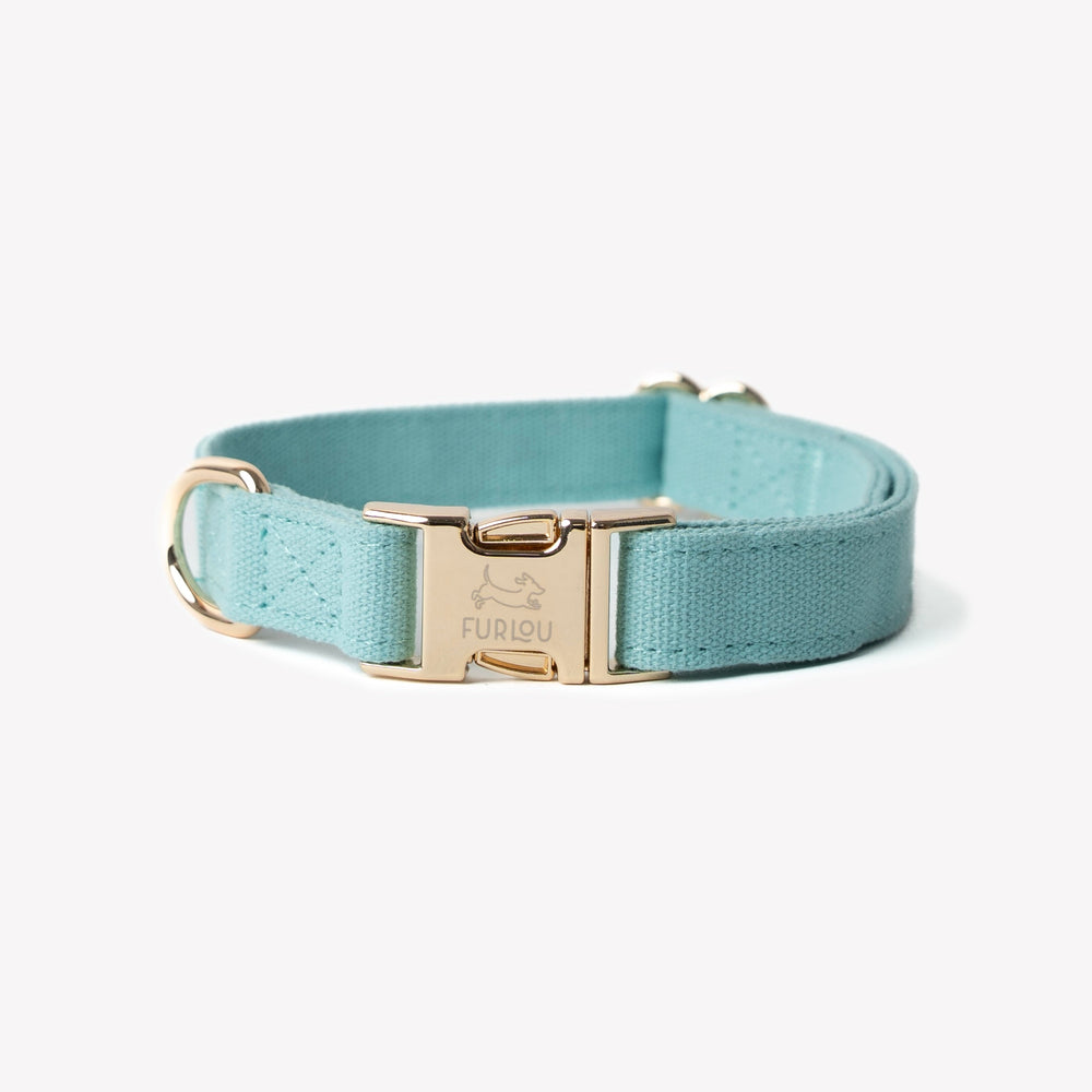 FURLOU blue canvas dog collar with gold buckle

