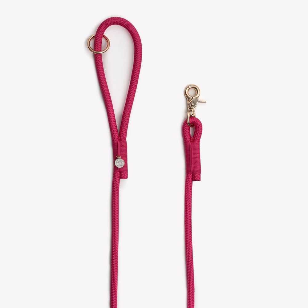 stylish magenta rope leash with gold ring

