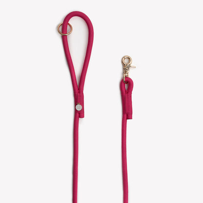 stylish magenta rope leash with gold ring

