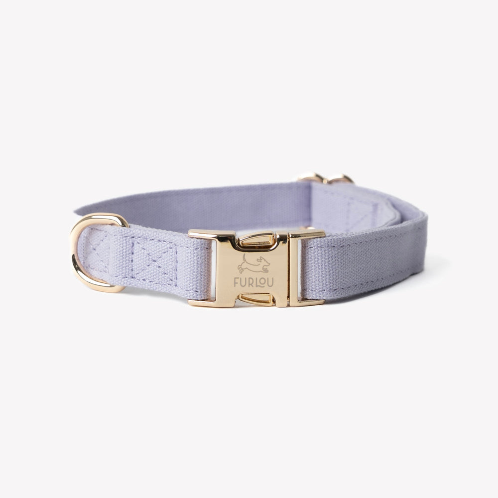 FURLOU lavender canvas dog collar with gold hardware

