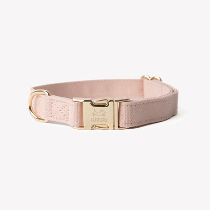 FURLOU powder rose canvas dog collar with gold buckle


