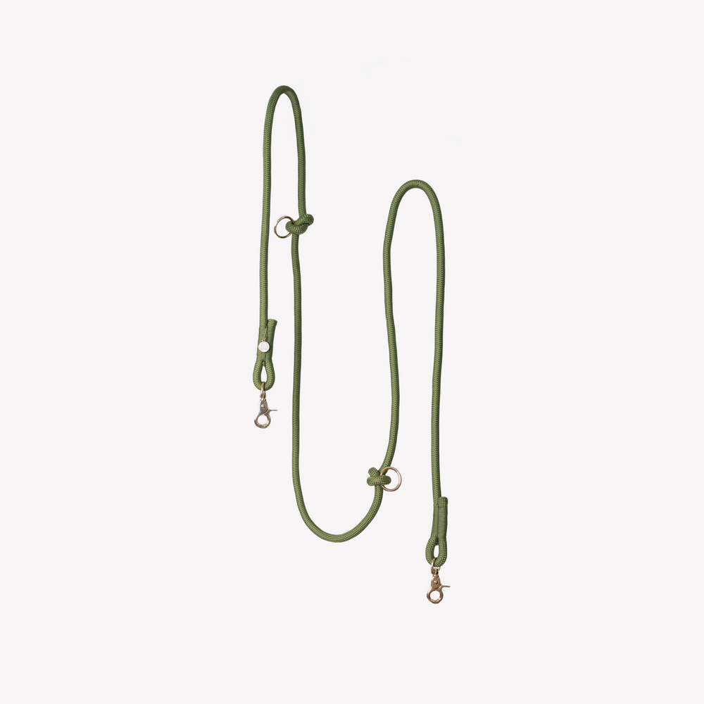 FURLOU green hands free braided dog leash with gold clip

