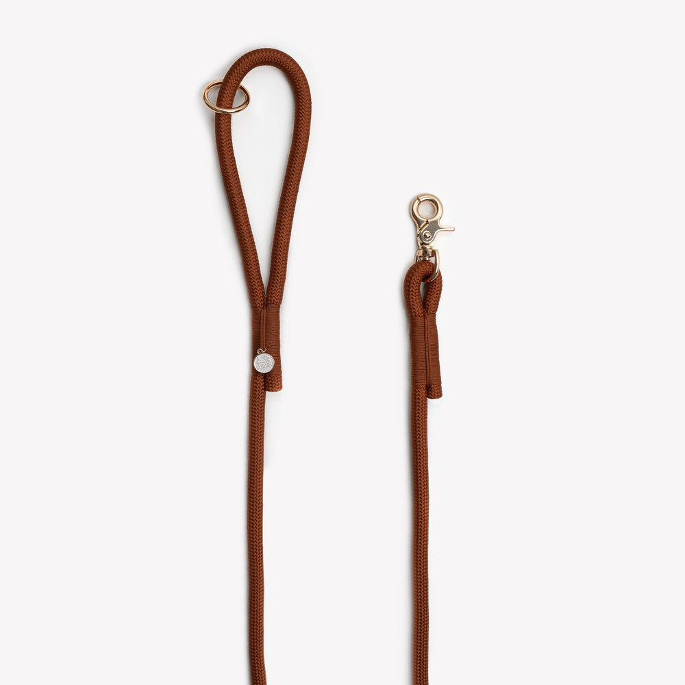 braided dog leash clay color with gold clip


