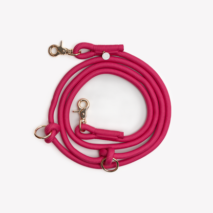 hands free pink dog leash with gold hardware


