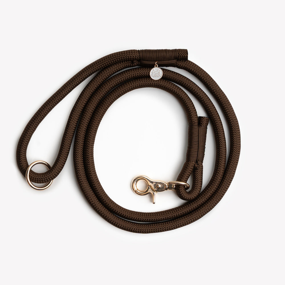 FURLOU brown braided rope dog leash with gold clip

