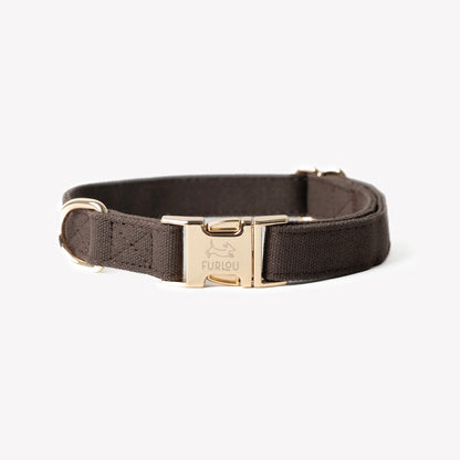 FURLOU brown canvas dog collar with gold hardware

